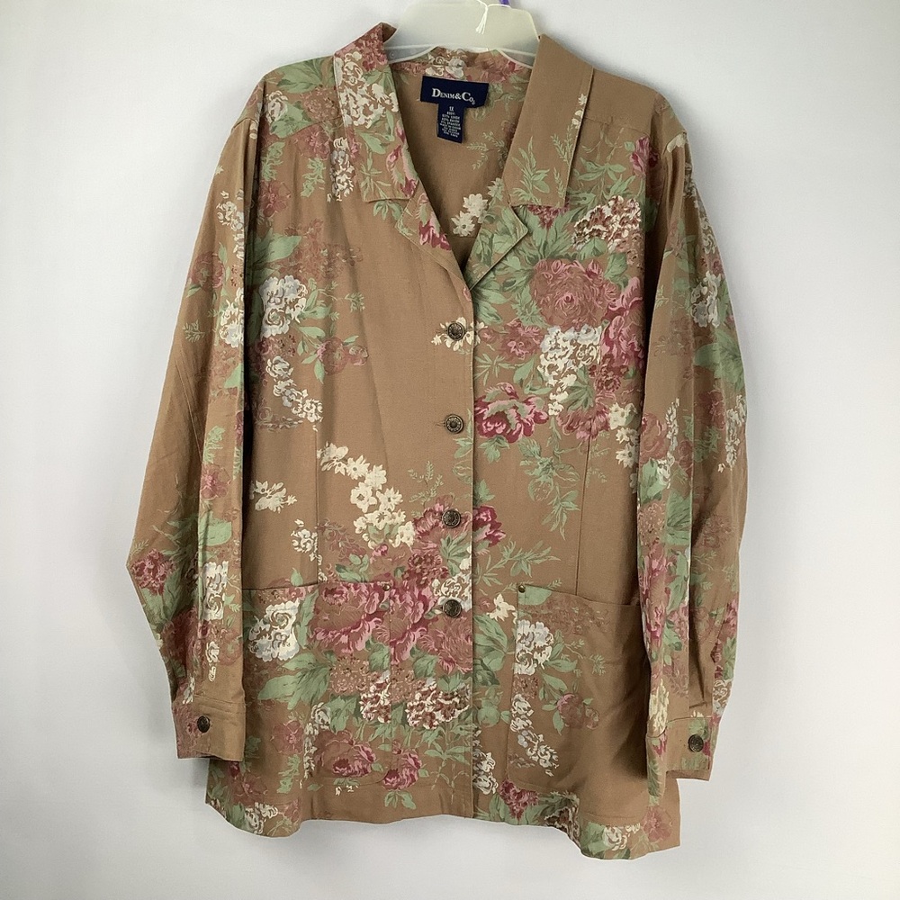 Denim&Co Women's Linen Blend Floral Jacket size 1X